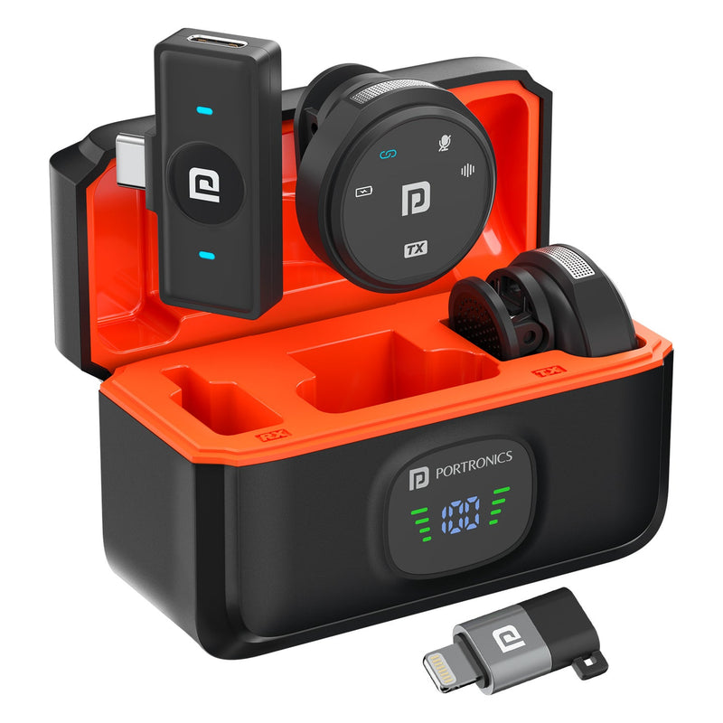 Portronics VlogMate 3 ,Magnetic Microphone,Upto 40 Hrs Battery Life , 30M Audio Reception , LED Battery Display Black