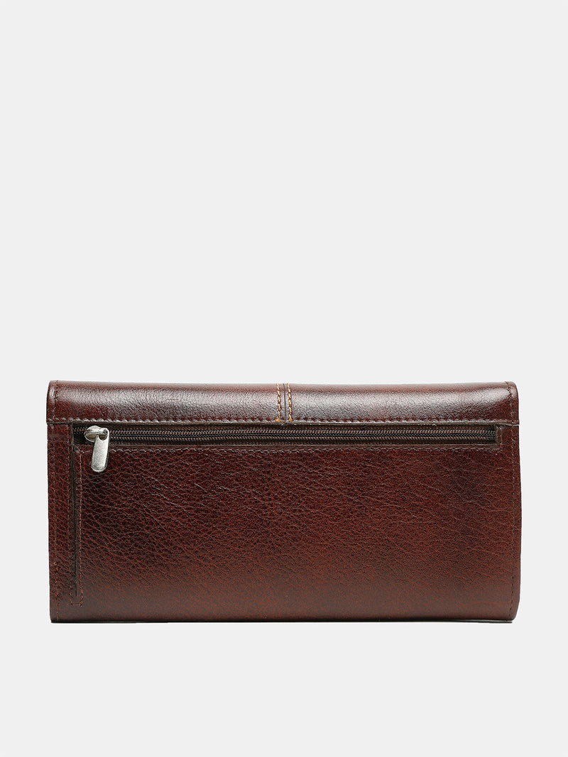 Teakwood Women Maroon Solid Three Fold Wallet