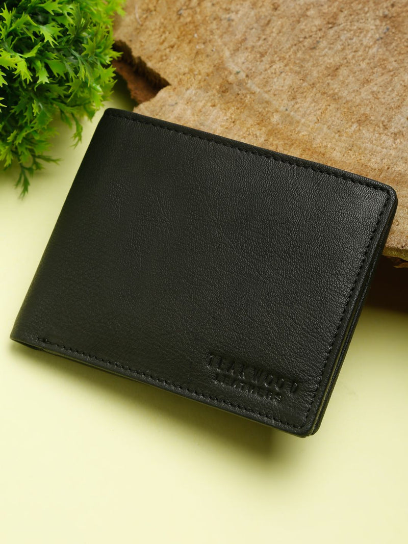 Men Black Leather Two Fold Wallet