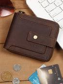 Leather Men's Solid Brown Zip Around Wallet