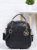 Leathers Solid Textured Backpack cum Side Bag (2 in 1) Black