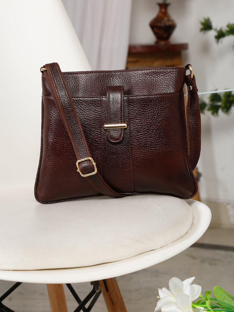 Women's Solid Brown Sling Bag