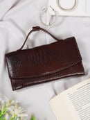 Croco Texture Brown Women's Two Fold Wallet