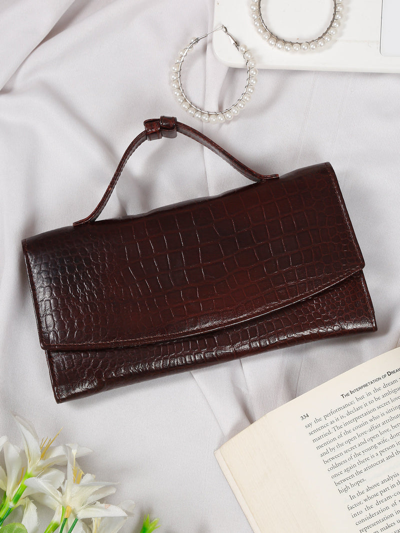Croco Texture Brown Women's Two Fold Wallet