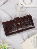 CROCO TEXTURE BROWN WOMEN'S TWO FOLD WALLET