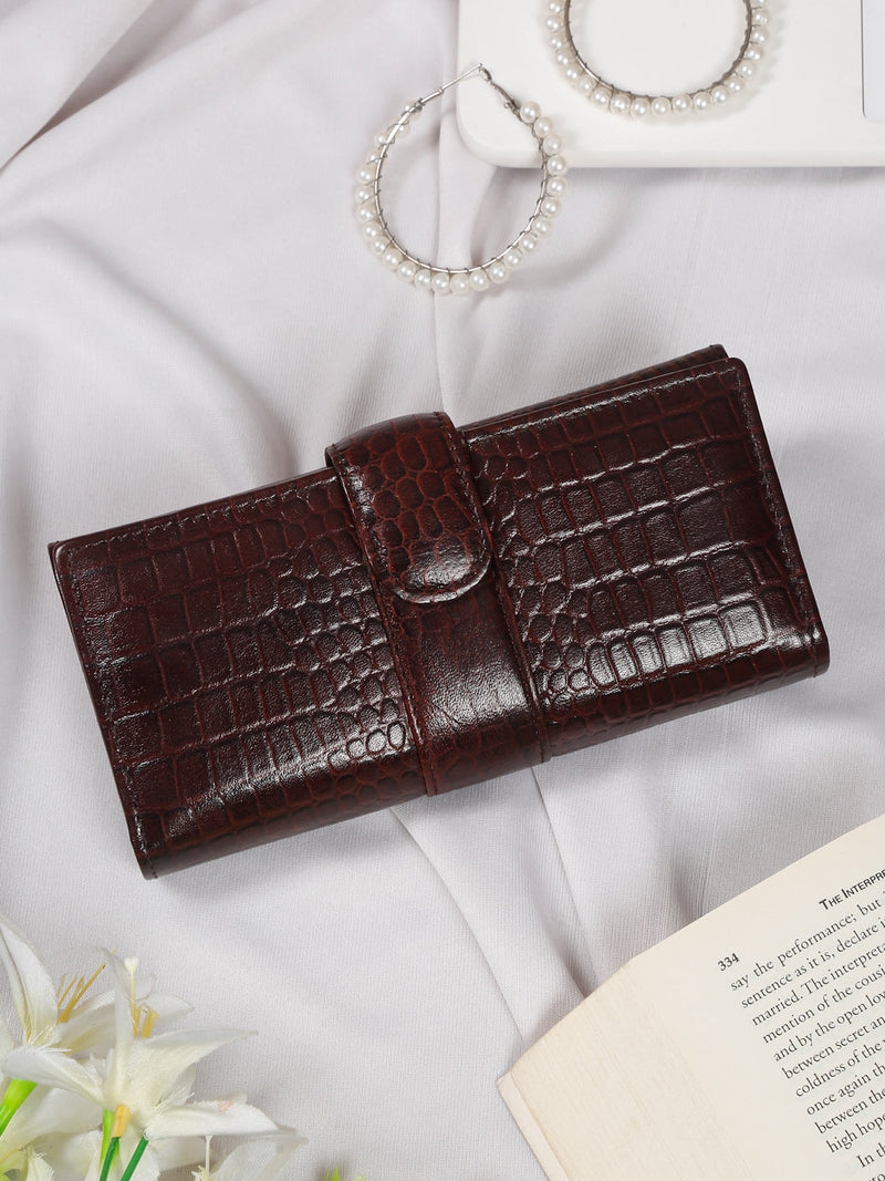 CROCO TEXTURE BROWN WOMEN'S TWO FOLD WALLET