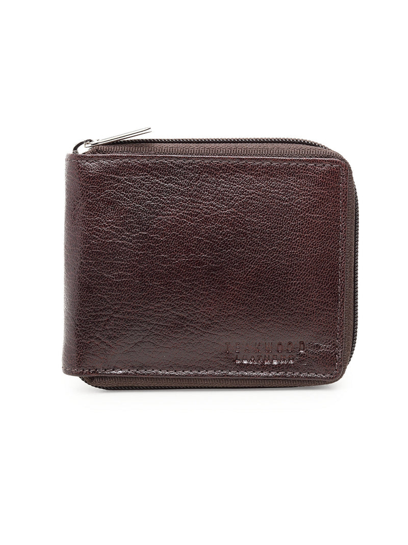Genuine Leather Men Brown Solid Leather Zip Around Wallet