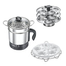 Prestige 1.5L Pmc 3.0 Plus Multi Kettle/Multi Cooker|Comes With Idli Stand, Egg Boiling Rack & Steamer| Glass Lid With Stainless Steel Rim|Temperature Control |Power Indicator (Silver, Black)