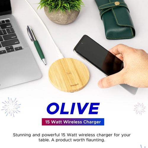 Olive 15W Round Wireless Bamboo Charger