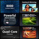 Smart Projector with 8000 Lumens, 4K Support & Bluetooth-ZEB-PIXAPLAY55