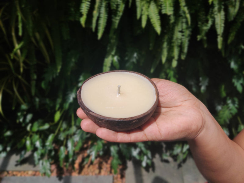 Coconut Shell Eco-friendly Candle/Diya (Set of 2, Coconut Scented)
