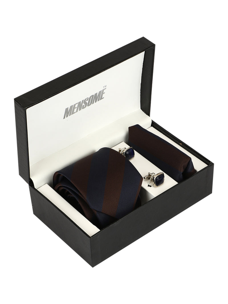 Men's Microfibre Neck Tie Gift Set with Necktie , Pocket Square  and  Cufflinks in Leatherette Box