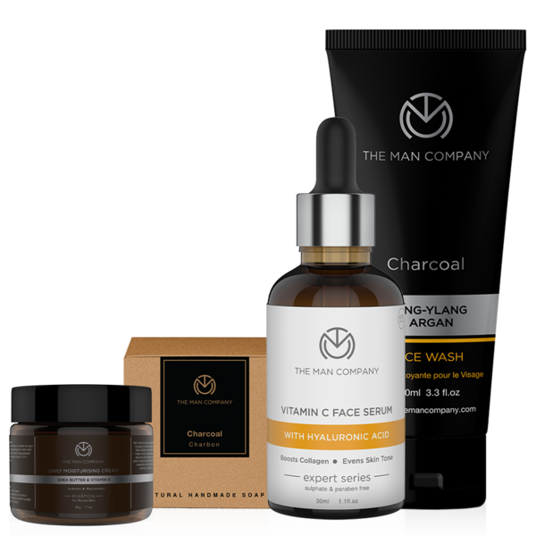 Clean team Charcoal soap + vitamin c face serum + charcoal face wash + moisturising cream