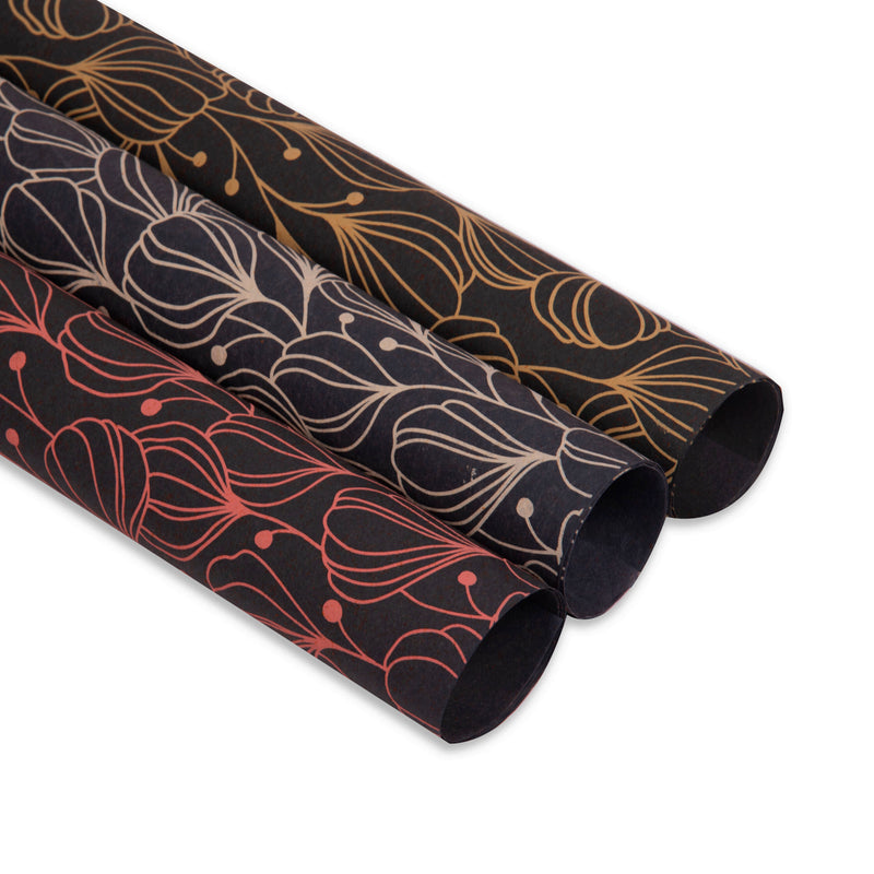 Eco-Friendly Festive Wrapping Paper – Hand Drawn Bell Flowers Prints (Set of 3)- Dark Paper