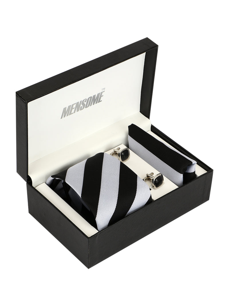 Men's Microfibre Neck Tie Gift Set with Necktie , Pocket Square  and  Cufflinks in Leatherette Box