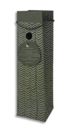 Wine bottle gift bag charming handmade olive green paper – beige zigzag (Set of 2)