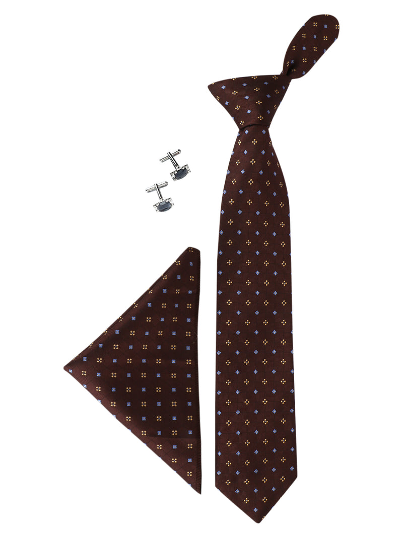 Men's Microfibre Neck Tie Gift Set with Necktie , Pocket Square  and  Cufflinks in Wooden Box