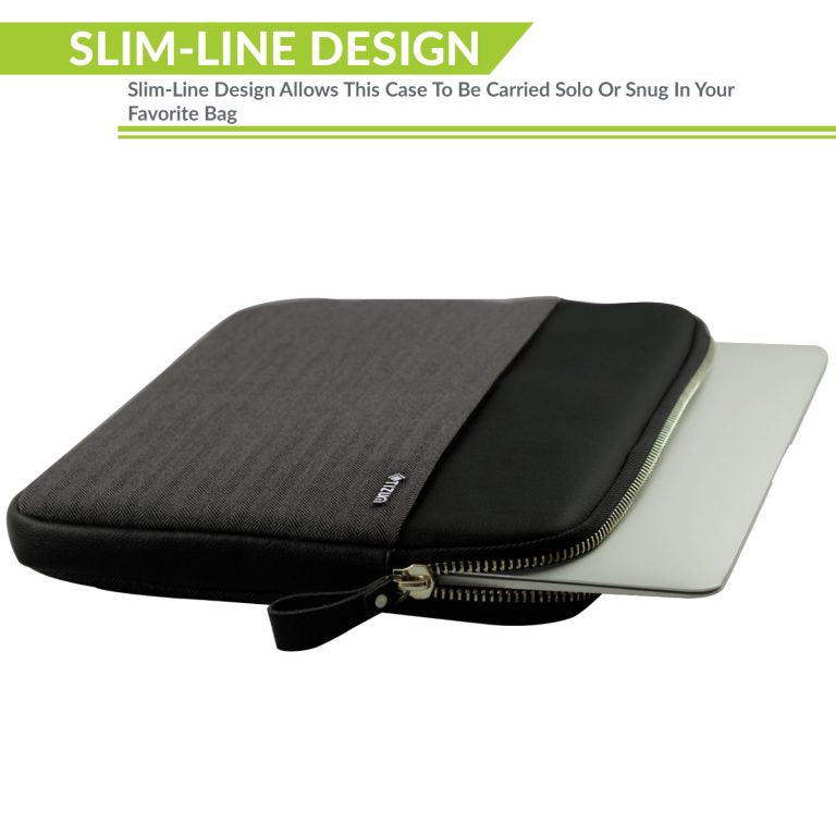 Laptop Sleeve “Trail Folio” with External Document Slip Pocket (Black/ Grey) – Macbook