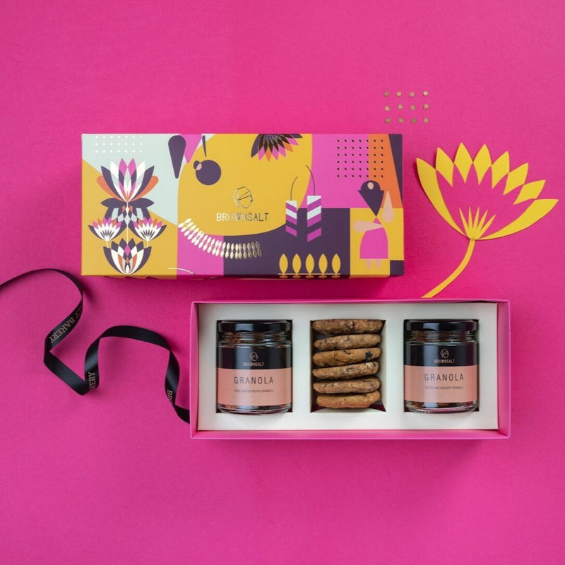 Festive Gift Box - Medium ( Set B ) 2 Mini granola jars + 6 cookies
