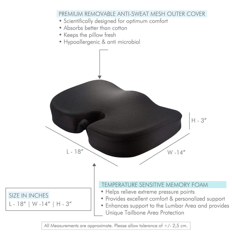 Aviano - Memory Foam Coccyx Tailbone Support Seat Cushion - Medium Firm