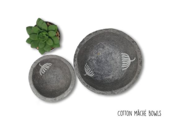 Handcrafted decal bowls – dark grey with white dandelion print