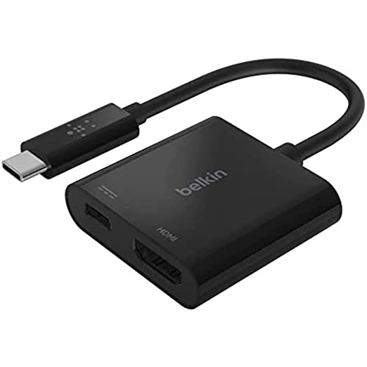 Belkin USB-C to HDMI Adapter + Charge (Supports 4K UHD Video, Pass-Through Power up to 60W for Connected Devices) HDMI Adapter-  AVC013BT