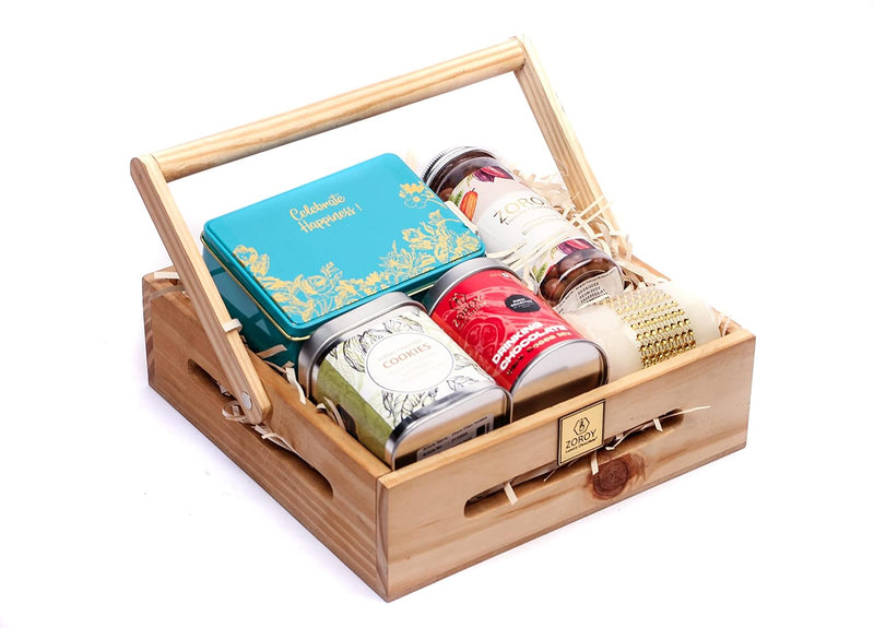 Wooden Gift Hamper Basket Large With Assorted Goodies