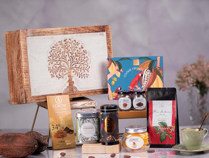 The Classic Tree of Life Wooden Gift Box Hamper With Assorted Goodies