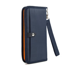 Travel Passport Holder, Multi Pockets, Blue, Polyester Fabric