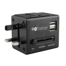 Universal Travel Adapter, 2 USB Ports, Black, International Charging Plug