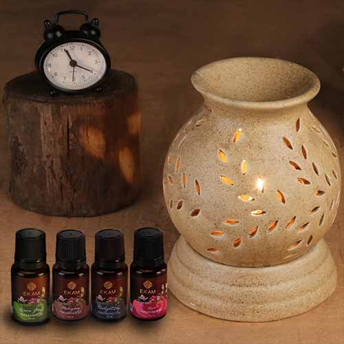 Electric Oil Warmer with Free 4 Pack Fragrance Oil (COB-285 BROWN)