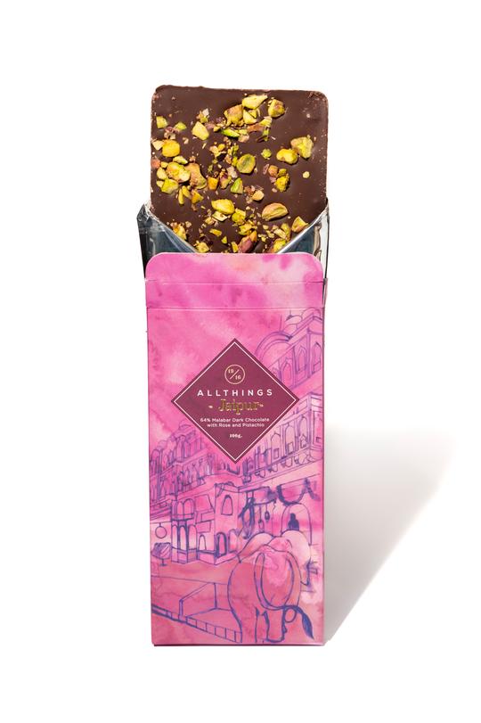 All Things Jaipur 64% Malabar Dark With Rose And Pistachio