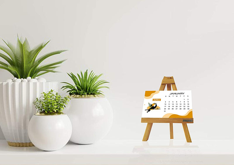 Wooden Tripod Calendar with Mini Easel Stand for Home and Office