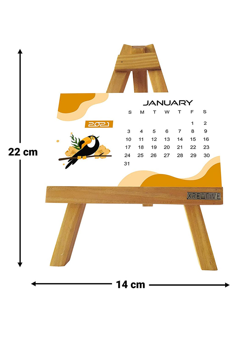 Wooden Tripod Calendar with Mini Easel Stand for Home and Office