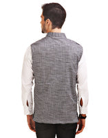 Men's Reversible Grey with Black & White Checks / Black Cotton Nehru Jacket