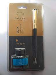 Parker beta premium fourtain pen with gold trim+INK bottle
