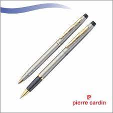 Pierre Cardin Kriss Satin Nickle Roller Pen and Ball Pen, Blue Ink