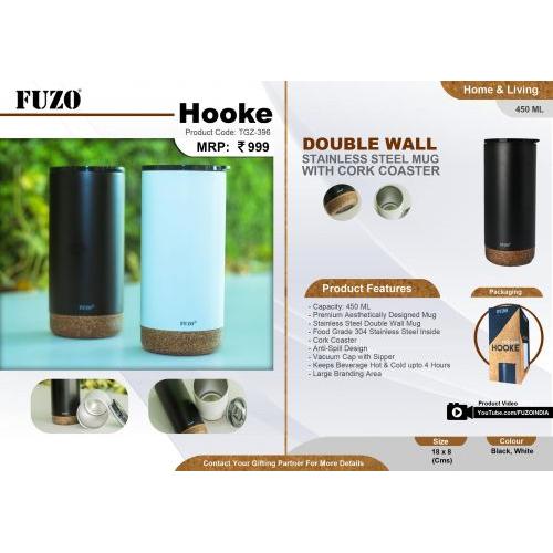 Hooke Double Wall Stainless Steel Mug With Cork Coaster