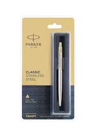 Parker jotter london stainless steel ball pan with stainless steel and gold trim