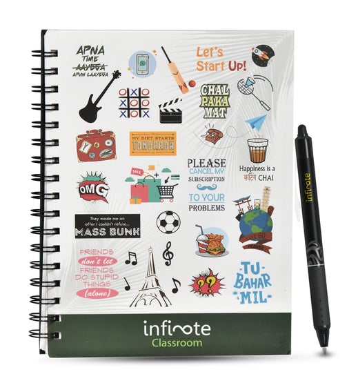 Infinote Classroom 5 Subject Reusable Stone Paper Smart Notebook - Includes 1 Erasable Pen